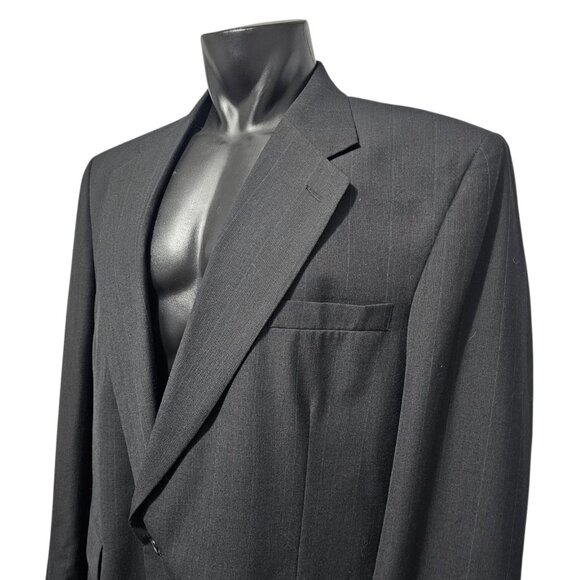 Towncraft Blazer 46R Black Jacket Sport Coat Striped Polyester Worsted Wool - Picture 3 of 10